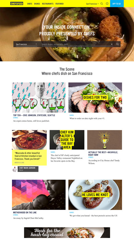 Newly redesigned ChefsFeed home page