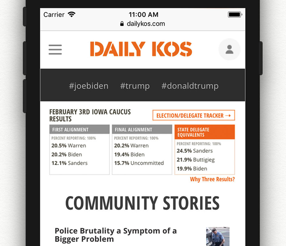 Test election results on a DailyKos.com page